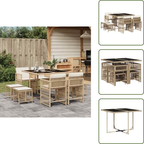 Cojines para sillas - vidaXL Set comedor de jardín 9 pzas con cojines ratán sintético beige - Cojines para taburetes