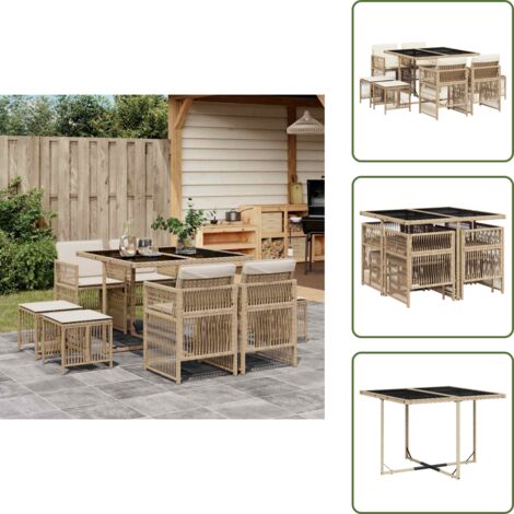 Cojines para sillas - vidaXL Set comedor de jardín 9 pzas con cojines ratán sintético beige - Cojines para taburetes