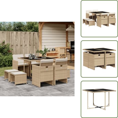 Cojines para sillas - vidaXL Set comedor de jardín 9 pzas con cojines ratán sintético beige - Cojines para taburetes