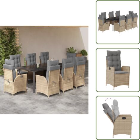 Cojines para sillas - vidaXL Set comedor de jardín 9 pzas con cojines ratán sintético beige - Mesa de jardín