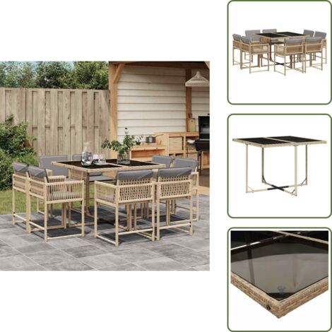 Cojines para sillas - vidaXL Set comedor de jardín 9 pzas con cojines ratán sintético beige - Muebles de exterior