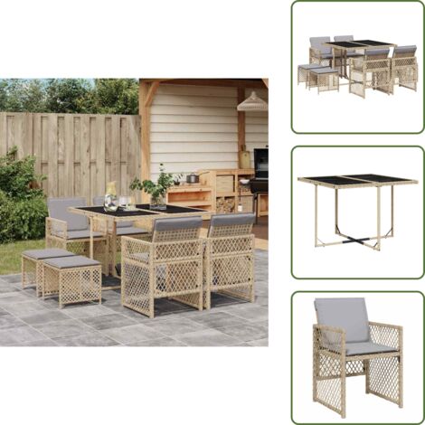 Cojines para sillas - vidaXL Set comedor de jardín 9 pzas con cojines ratán sintético beige - Muebles de exterior