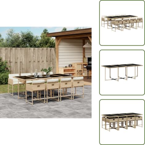 Cojines para sillas - vidaXL Set comedor de jardín 9 pzas con cojines ratán sintético beige - Ratán sintético