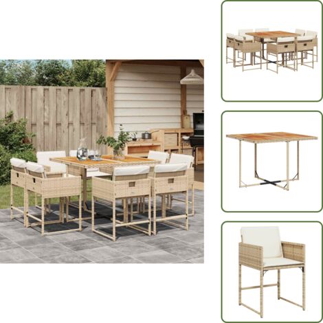 Cojines para sillas - vidaXL Set comedor de jardín 9 pzas con cojines ratán sintético beige - Ratán sintético