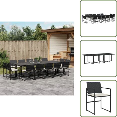 Cojines para sillas - vidaXL Set comedor de jardín con cojines 15 pzas ratán sintético negro - Muebles de exterior