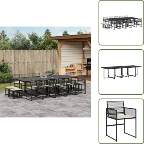 Cojines para sillas - vidaXL Set comedor de jardín con cojines 15 pzas ratán sintético negro - Muebles de exterior