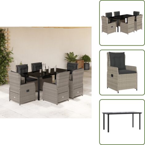 Cojines para sillas - vidaXL Set comedor jardín 7 pzas y cojines ratán sintético gris claro - Mesa de jardín