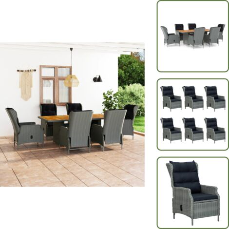 Cojines para sillas - vidaXL Set comedor jardín 7 pzas y cojines ratán sintético gris claro - Ratán sintético