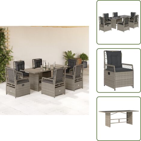 Cojines para sillas - vidaXL Set comedor jardín 7 pzas y cojines ratán sintético gris claro - Ratán sintético