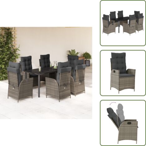 Cojines para sillas - vidaXL Set comedor jardín 7 pzas y cojines ratán sintético gris - Mesa de jardín