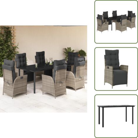 Cojines para sillas - vidaXL Set comedor jardín 7 pzas y cojines ratán sintético gris - Mesa de jardín