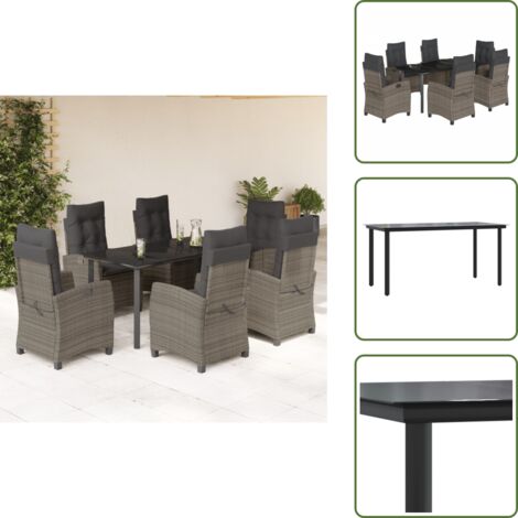 Cojines para sillas - vidaXL Set comedor jardín 7 pzas y cojines ratán sintético gris - Mesa de jardín