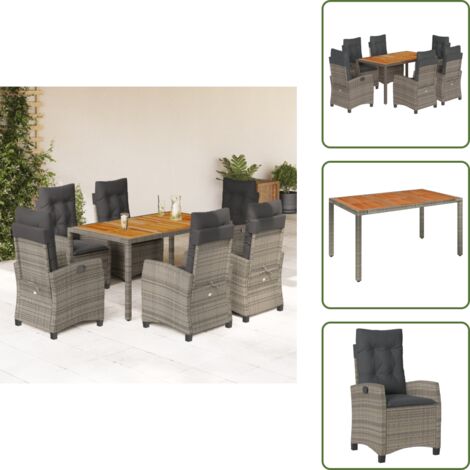 Cojines para sillas - vidaXL Set comedor jardín 7 pzas y cojines ratán sintético gris - Ratán sintético