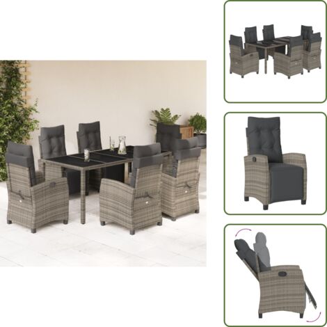 Cojines para sillas - vidaXL Set comedor jardín 7 pzas y cojines ratán sintético gris - Ratán sintético