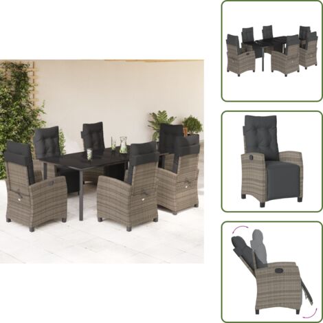 Cojines para sillas - vidaXL Set comedor jardín 7 pzas y cojines ratán sintético gris - Ratán sintético