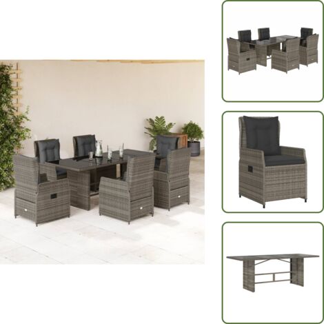 Cojines para sillas - vidaXL Set comedor jardín 7 pzas y cojines ratán sintético gris - Ratán sintético