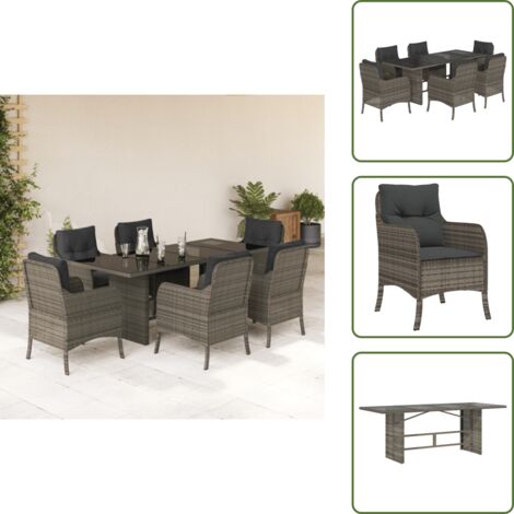 Cojines para sillas - vidaXL Set comedor jardín 7 pzas y cojines ratán sintético gris - Ratán sintético