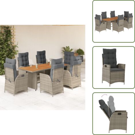 Cojines para sillas - vidaXL Set comedor jardín 7 pzas y cojines ratán sintético gris - Ratán sintético