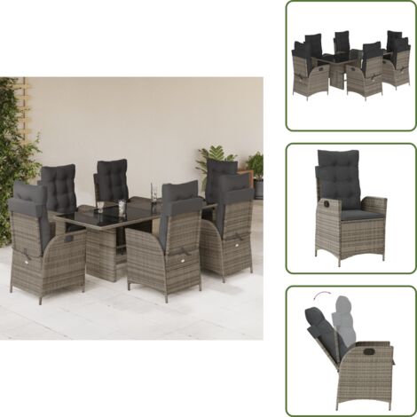 Cojines para sillas - vidaXL Set comedor jardín 7 pzas y cojines ratán sintético gris - Ratán sintético