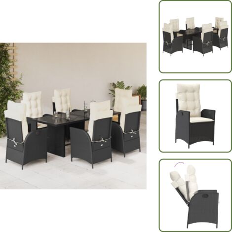 Cojines para sillas - vidaXL Set de comedor de jardín 7 pzas y cojines ratán sintético negro - Mesa de jardín