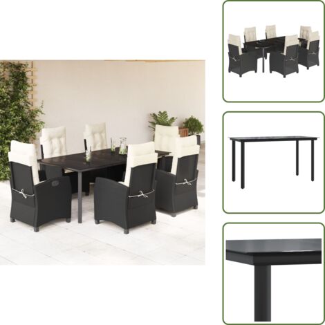 Cojines para sillas - vidaXL Set de comedor de jardín 7 pzas y cojines ratán sintético negro - Mesa de jardín