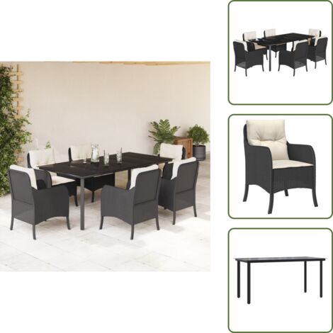 Cojines para sillas - vidaXL Set de comedor de jardín 7 pzas y cojines ratán sintético negro - Ratán sintético
