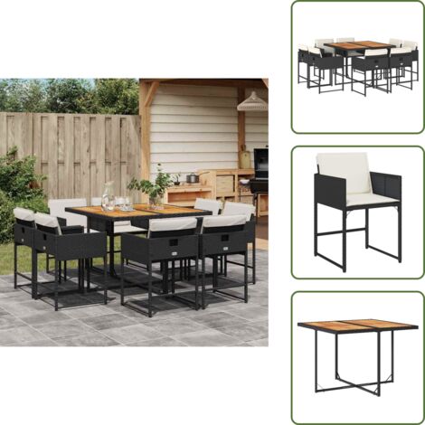 Cojines para sillas - vidaXL Set de comedor de jardín 9 pzas y cojines ratán sintético negro - Ratán sintético