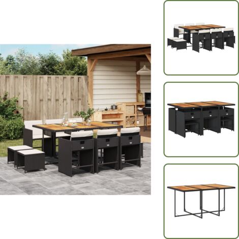 Cojines para sillas - vidaXL Set de comedor jardín 11 pzas con cojines ratán sintético negro - Muebles de exterior