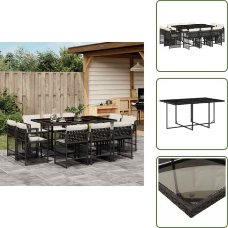 Cojines para sillas - vidaXL Set de comedor jardín 11 pzas con cojines ratán sintético negro - Muebles de exterior