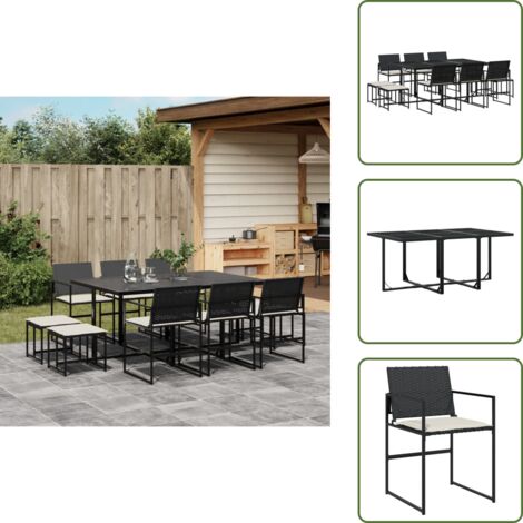 Cojines para sillas - vidaXL Set de comedor jardín 11 pzas con cojines ratán sintético negro - Muebles de exterior