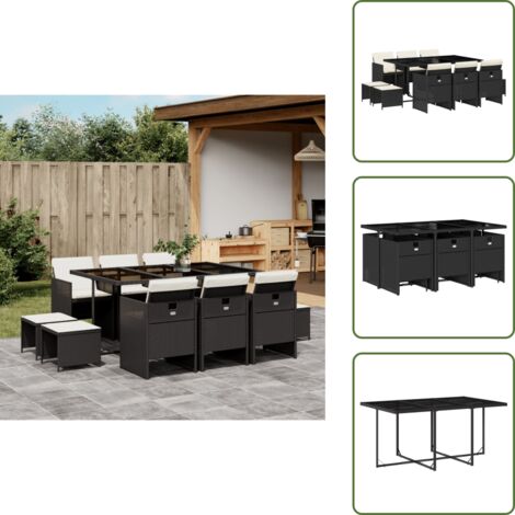 Cojines para sillas - vidaXL Set de comedor jardín 11 pzas con cojines ratán sintético negro - Muebles de exterior