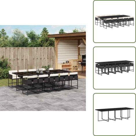 Cojines para sillas - vidaXL Set de comedor jardín 11 pzas con cojines ratán sintético negro - Muebles de exterior