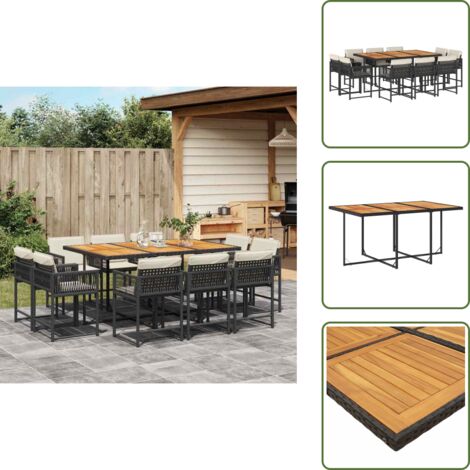 Cojines para sillas - vidaXL Set de comedor jardín 11 pzas con cojines ratán sintético negro - Muebles de exterior