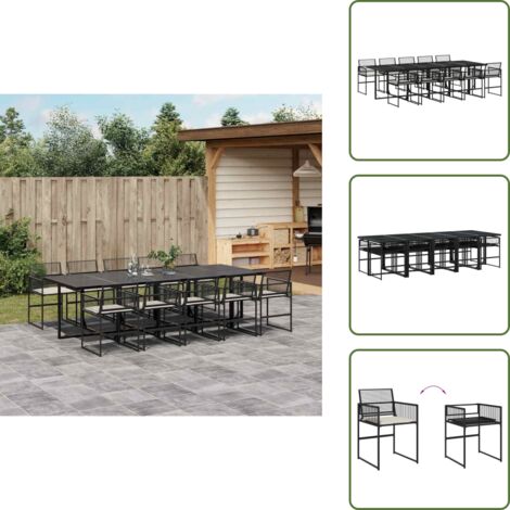 Cojines para sillas - vidaXL Set de comedor jardín 11 pzas con cojines ratán sintético negro - Muebles de exterior