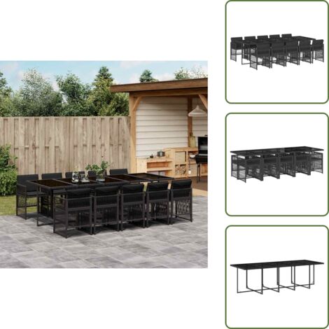 Cojines para sillas - vidaXL Set de comedor jardín 11 pzas con cojines ratán sintético negro - Ratán sintético