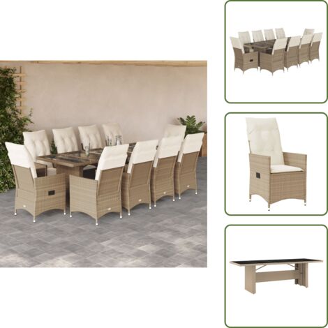 Cojines para sillas - vidaXL Set de mesa y sillas de jardín 11 pzas y cojines ratán PE beige - Ratán sintético
