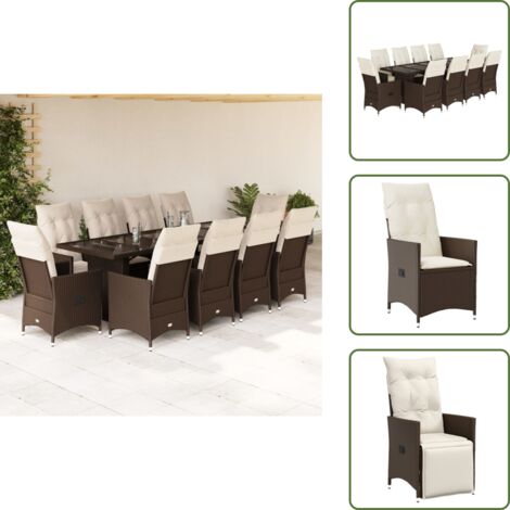 Cojines para sillas - vidaXL Set de mesa y sillas de jardín 11 pzs y cojines ratán PE marrón - Muebles de jardín