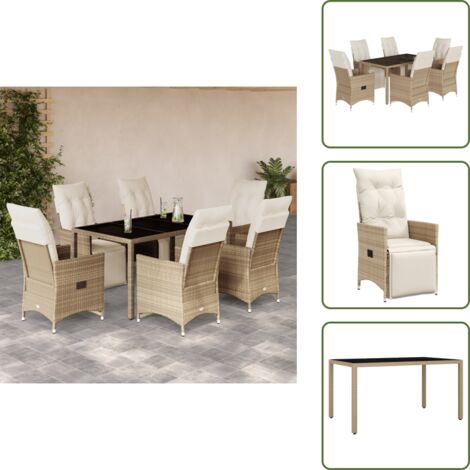 Cojines para sillas - vidaXL Set de mesa y sillas de jardín 7 pzas y cojines ratán PE beige - Ratán sintético