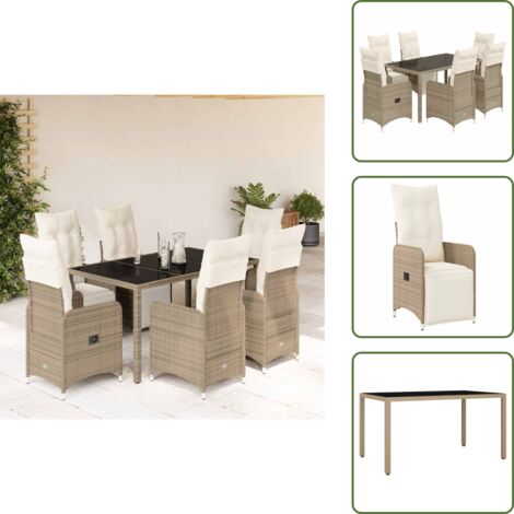 Cojines para sillas - vidaXL Set de mesa y sillas jardín 7 pzas con cojines ratán PE marrón - Ratán sintético