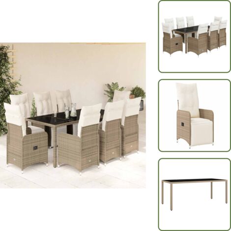 Cojines para sillas - vidaXL Set de mesa y sillas jardín 9 piezas y cojines ratán PE marrón - Ratán sintético