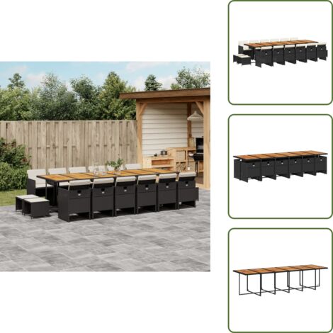 Cojines para sillas - vidaXL Set de muebles jardín 17 pzas con cojines ratán sintético negro - Cojines para taburetes