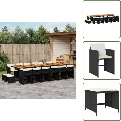 Cojines para sillas - vidaXL Set de muebles jardín 17 pzas con cojines ratán sintético negro - Cojines para taburetes