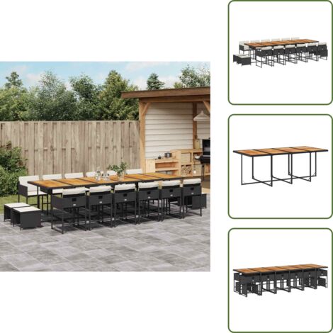 Cojines para sillas - vidaXL Set de muebles jardín 17 pzas con cojines ratán sintético negro - Cojines para taburetes