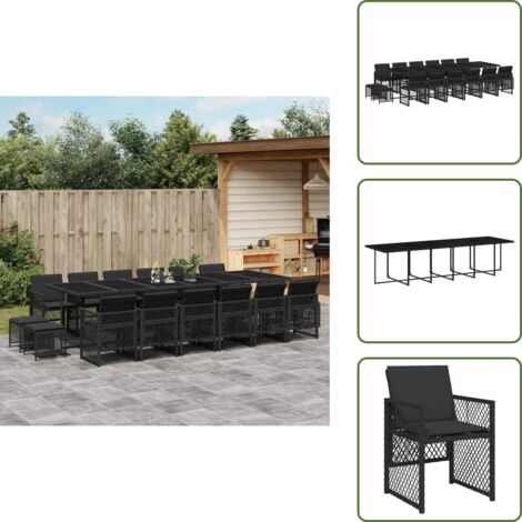 Cojines para sillas - vidaXL Set de muebles jardín 17 pzas con cojines ratán sintético negro - Cojines para taburetes