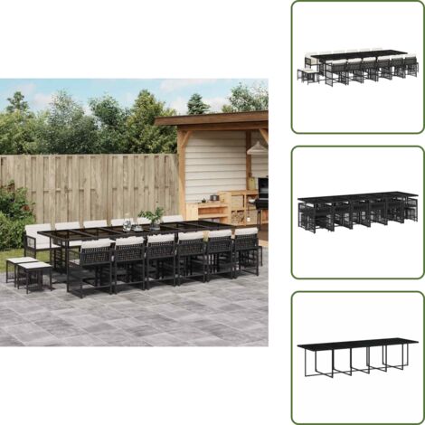 Cojines para sillas - vidaXL Set de muebles jardín 17 pzas con cojines ratán sintético negro - Cojines para taburetes