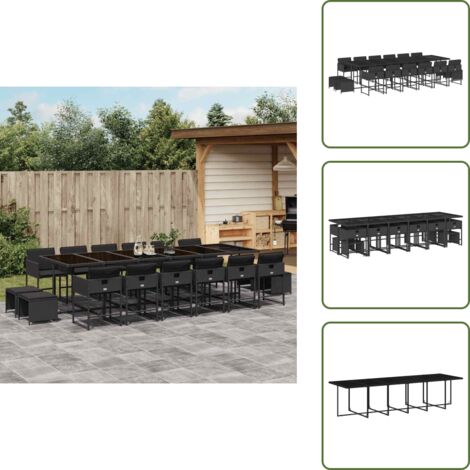 Cojines para sillas - vidaXL Set de muebles jardín 17 pzas con cojines ratán sintético negro - Cojines para taburetes