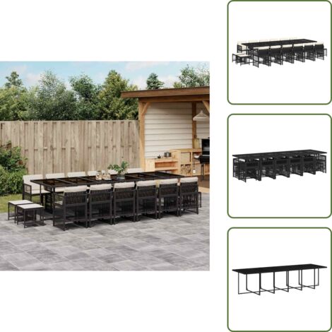 Cojines para sillas - vidaXL Set de muebles jardín 17 pzas con cojines ratán sintético negro - Cojines para taburetes