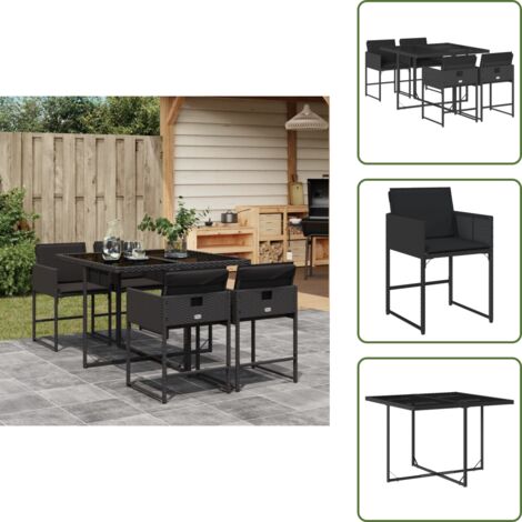 Cojines para sillas - vidaXL Set de muebles jardín 5 pzas con cojines ratán sintético negro - Muebles al aire libre