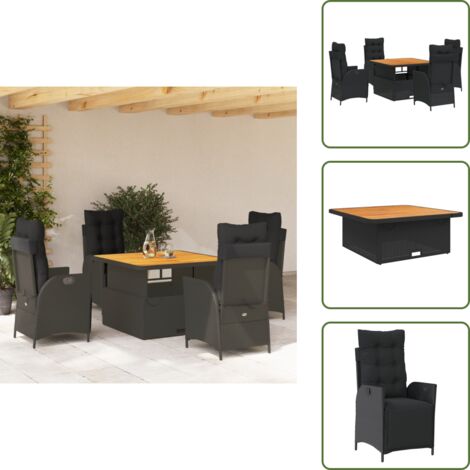 Cojines para sillas - vidaXL Set de muebles jardín 5 pzas con cojines ratán sintético negro - Muebles al aire libre