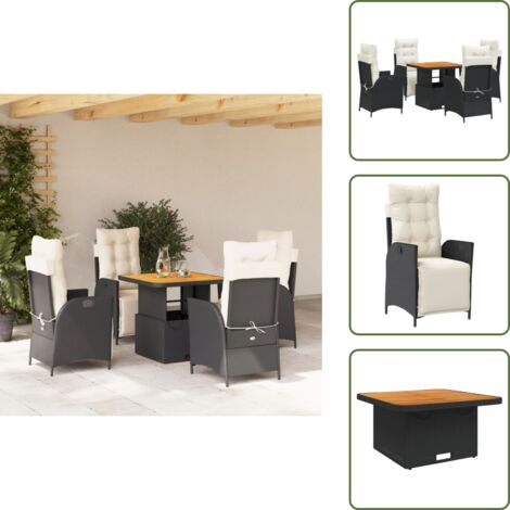 Cojines para sillas - vidaXL Set de muebles jardín 5 pzas con cojines ratán sintético negro - Muebles al aire libre